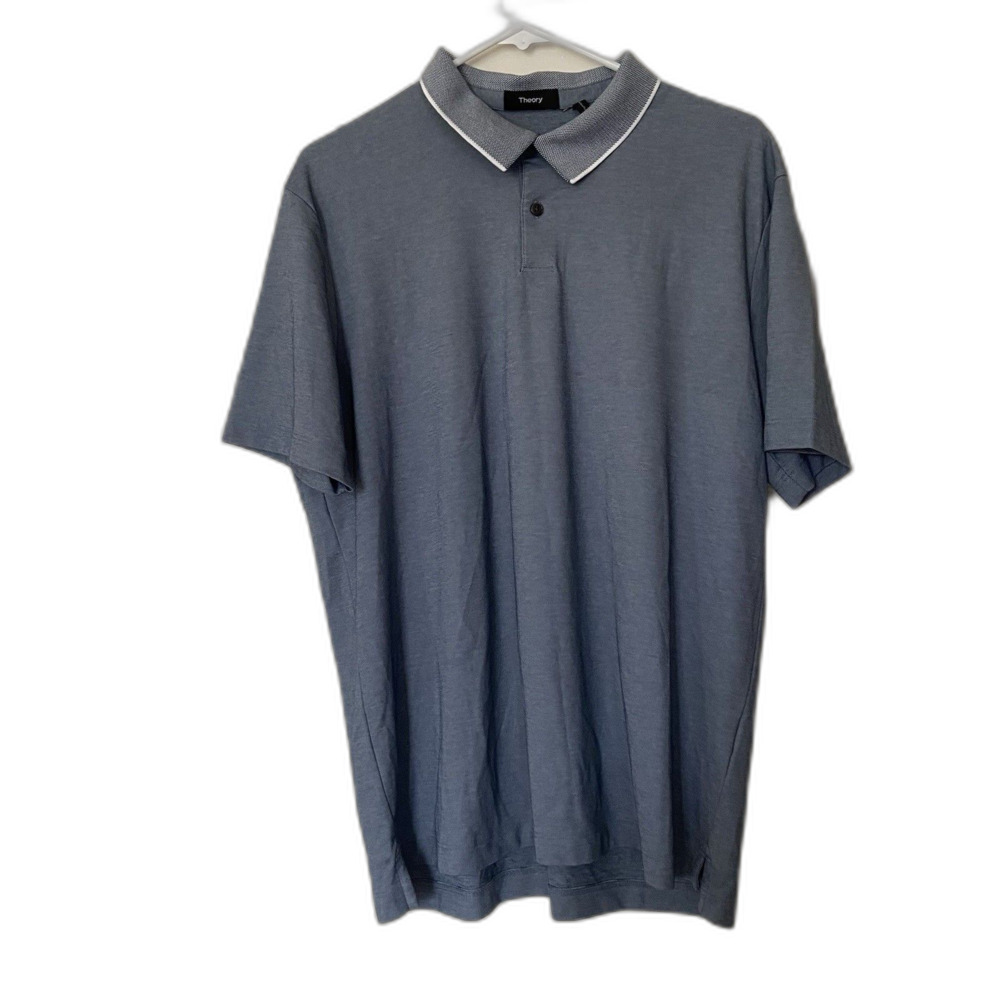 Theory Men’s Standard Polo – Blue Pima Cotton Knit, Size XL